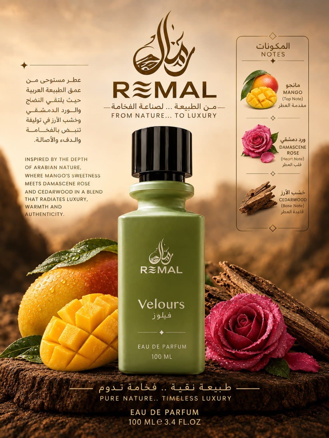 REMAL fragrance in a desert editorial setting